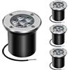 AHOTSUK Faretto da Pavimento 4erLED da incasso, faretto da pavimento da incasso a 6W per esterni, esterno lampada da terra, antiruggine, passabile, 12V-24V DC, acciaio inox rotondo Bianco freddo