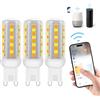 I-SHUNFA Lampadine LED G9 intelligenti Wi-Fi, compatibili con Alexa /Google Home, AC 230V Stepless dimmerabile, 2700K-6500K, luminosità regolabile 1%-100%, 0,4-4W, 40LM-400LM, funzione timer,confezione da 3