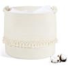 HDRNT Cesto portabiancheria intrecciato in cotone, 38 l, con manico, per riporre oggetti, per giocattoli, organizer per biancheria da bagno (35 x 40 cm) (bianco)