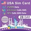 SIM2ROAM Scheda Ultra SIM USA 28Days | 250MB di dati ad alta velocità 5G/4G | Chiamate e SMS nazionali illimitati negli Stati Uniti | Chiamate e SMS illimitati dagli Stati Uniti a oltre 90 destinazioni