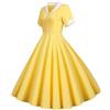Vagbalena Abiti da Donna Vintage Anni '50 a Manica Corta con Scollo a V Abiti a Manica Lunga Abiti da Donna Estivi Eleganti da Ballo Abiti da Cocktail Vintage (Giallo,S)