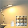 Akynite 36 LED Lampada da Letto Ricaricabile con Pinza, Adattatore USB incluso, 3 Colore e 3 Intensità, Lampada da Scrivania Flessibile, Luce da Lettura da Letto, Bianco