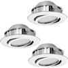 Eglo Set da 3 faretti LED da incasso Pineda, faretti LED in plastica, 3 lampade da incasso cromate, faretti LED piatti e orientabili, set faretti incasso luce calda, Ø 8,4 cm