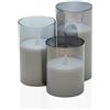 Pauleen 48026 Classy Smokey Candle Set di 3 Candele LED in Vera Cera con Effetto Fiamma Reale in Vetro Antracite/Bianco plastica/Specchio