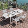 DEGHI Set pranzo tavolo 160/240x90 cm e 4 sedie con braccioli quadrati in alluminio e textilene bianco - Carioca