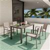 DEGHI Set pranzo tavolo 140/210x77 cm e 4 sedie con braccioli in alluminio e textilene tortora - Carioca