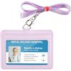 Teskyer Porta Badge, Porta Badge da Collo, 2 Slot per Carte, in Pelle Martellata, con Cordino in Nylon, Orizzontale, per Pass, Autobus, Chiaro Viola