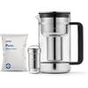 Aarke Purifier, caraffa filtrante 1,2 L / 5 tazze in vetro e acciaio inox - con una sacca di ricarica filtro Pure