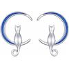 Qings Orecchini Gatto Luna Donna Argento 925, Orecchie Gatto Carino e Luna Blu Orecchini Animale Regalo Di Compleanno per Ragazze Donna