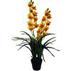 Leaf Pianta artificiale di orchidea Cymbidium da 90 cm, vaso di plastica nero extra large, giallo