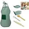 iwobi Chef set Bambino,6 pezzi Stampo Grembiule per Bambini Cottura Set Cucchiaio di Legno e Tappetino Resistente al Calore,Guanto da Forno