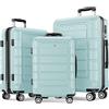 SHOWKOO Set di Valigie Rigide 3 Pezzi Espandibile ABS+PC Leggero Ultra Durevole Valigia Trolley da Viaggio con Chiusura TSA e 4 Ruote Doppie (M-L-XL, Verde Menta)