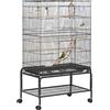 PawHut Gabbia per Uccelli in Acciaio con Posatoi, Giochi, Contenitori per Cibo e Vassoio, 79x49x133 cm, Nero|Aosom