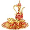 HERCHR Vintage Teiera Turca Marocchina con Vassoio e 6 Tazze da tè in Metallo, Stile Europeo Set di Bicchieri da Vino in Lega(Rosso)
