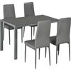 DecHome Set Tavolo da Pranzo e 4 Sedie Moderne in Similpelle Metallo e Vetro Temperato colore Grigio