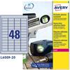 AVERY Etichette adesive L6009 - in poliestere - laser - permanenti - 45,7 x 21,2 mm - 48 et-fg - 20 fogli - argento - Avery (unità vendita 1 pz.)