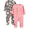 Simple Joys by Carter's Cotton Fleece Footed Sleep And Play, Pack of 2 Traversine per Neonati e Bambini, Carbone Animali della Foresta/Rosa Chiaro Pois, Prematuro (Pacco da 2) Bimba
