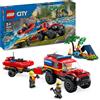 LEGO City Fuoristrada Antincendio e Gommone di Salvataggio, Camion dei Pompieri Giocattolo per Bambini e Bambine da 5 Anni, Rimorchio per Barca, 2 Minifigure Vigili del Fuoco e 1 Campeggiatore 60412