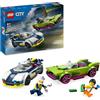 LEGO City Inseguimento della Macchina da Corsa, Set con 2 Modellini di Auto da Costruire della Polizia, Giocattolo per Bambini e Bambine da 6 Anni in su con Veicolo di Emergenza e 2 Minifigure 60415