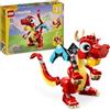 LEGO Creator 3 in 1 Drago Rosso, Giochi per Bambini e Bambine da 6 Anni Fan degli Animali, Action Figure Ricostruibile in Pesce con Pinne Mobili e Fenice Giocattolo, Idea Regalo di Compleanno 31145