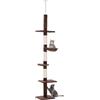 PawHut Tiragraffi per Gatto a Soffitto, Albero Tiragraffi per Gatti Multilivello in Peluche con Amaca e Altezza Regolabile, 40x34x230-260cm, Marrone