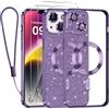 Kokio Magnetica per iPhone 14 Cover Glitter,Con 2 * Vetro Temperato e 1* Cordini,Compatibile con MagSafe,Glitterata Custodia per Womem Girl,Con Protezione dell Obiettivo Fotocamera,Lilla