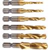 Estink Set di Punte per Trapano e Maschi Filettatori, Acciaio HSS Rivestito in Titanio, M3 M4 M5 M6 M8 M10, 6 Pezzi