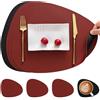 Myir JUN Tovagliette in Pelle e Sottobicchieri, Set Tovagliette Americana Plastica Lavabili Bifacciale Non-scivolose Impermeabile Triangolari (Set di 4, Rosso Nero)