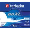 Verbatim BD-R XL 100GB* 4x Ampia area stampabile a getto d'inchiostro, 5 pezzi in Jewel case