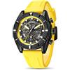 MEGIR Orologio sportivo da uomo, analogico, luminoso, al quarzo, con cinturino in silicone, idea regalo, 2209, Giallo, Cronografo, orologi al quarzo