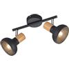 RL LIVE YOUR LIGHT Reality Spot Bar Latika R81522032, Metallo Nero opaco, legno sintetico, escl. 2x E14