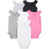 Simple Joys by Carter's - Body senza maniche, da bambina, confezione da 6 ,Black/White/Pink Ruffle ,0-3 Months