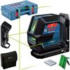 Bosch Professional Livella Laser GLL 2-15 G,laser verde, da interno, supporto LB 10, morsetto per soffitto, raggio d'azione visibile fino a 15 m, 4x batterie AA, valigetta