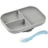 BÉABA - Piatto per Bambini e Neonati con Scomparti + Cucchiaio, Set per Pasti in Silicone, Ventosa : Aderisce al Tavolo e al ripiano del Seggiolone, Compatibile con Microonde, Grey