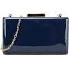 UShopUK Pochette rigida in pelle verniciata tinta unita per matrimonio, ballo di fine anno, festa, borsa a mano, blu navy, medium