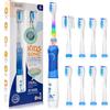 Seago Spazzolino Elettrico Bambini 3-12 Anni Spazzolino Bambini Spazzolini Elettrici Con 4 Testine Spazzolino Elettrico Luce LED Colorata e Osservante 4 Modalità Timer Intelligente SG-977, Blu