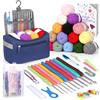 Coopay Set all'uncinetto portatile per principianti, set di uncinetti con 15 gomitoli di lana, borsa, accessori all'uncinetto, uncinetti ergonomici con impugnatura morbida e uncinetto in metallo, 2,0