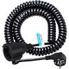 HITRENDS Cavo di Prolunga Schuko, Cavo a Spirale con Contatto di Protezione Estensibile da 0,6 m a 2 m Max, Cavo di Prolunga IP20 (230 V/16 A), Cavo a Spirale 3 x 1,0 mm² con Spina e Attacco Schuko, Nero
