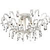 ONLI - Plafoniera Cesta in metallo avorio spennellato oro. decorazione con foglie e gocce in cristallo. Stile classico ed elegante. Ideale per zona giorno, sala da pranzo, camera da letto (5 luci)