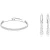 Swarovski Subtle Bracciale Morbido, Placcato in Tonalità Rodio Lucido con Doppia Fila di Cristalli & Orecchini Attract Trilogy, Bianco, Placcato rodio