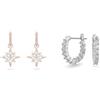 Swarovski Orecchini pendenti Swarovski Symbolic, Stella, Bianchi, Placcato color oro rosa & Orecchini a cerchio Vittore, Bianco, Placcato rodio