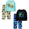 Simple Joys by Carter's 4-Piece Pajama Set (Cotton Top & Fleece Bottom) Pigiama, Blu Acqua Camion/Blu Cobalto/Grigio Costruzione/Nero, 4 Anni Bambini e Ragazzi