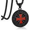 Bandmax Collana Uomo con Cavalieri Templari Croce, Nero Rotondo Collana Uomo Acciaio Ciondolo con Croce di Gerusalemme, Gioielli Religiosi per Cristiani