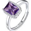 Suplight Anello Argento 925 Donna Regolabile Con Pietra Quadrata Ametista - Febbraio - Con Confezione Regalo