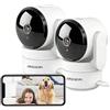 AMOROM Telecamera WiFi Interno con Rilevamento del Movimento Tramite IA, Pan/Tilt, Visione Notturna, Audio Bidirezionale, Compatibile con Alexa, 2.4Ghz Wifi, 2 Pack