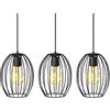 B.K.Licht Lampadario vintage, adatto per 3 lampadine E27 non incluse, largo 70cm, alto 112cm, lampada a sospensione con paralumi a filo, metallo nero
