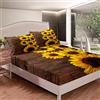 Loussiesd set di lenzuola con girasole gialle, stampa floreale botanica, per bambini, donne, adulti, 3D, set di biancheria da letto con angoli e fiori di girasole, 3 pezzi, per letto matrimoniale