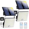 Realky Faretto Led da Esterno Solare con Sensore di Movimento, Luce Solare Led Esterno con Telecomando, 2000mAh 3 Modes IP65 Impermeabile Lampada Solare da Esterno con Pannello Solare per Giardino, 2 Pezzi