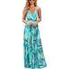 BUOYDM Vestiti Donna Estivi Lunghi Casual Eleganti Abiti Donna Scollo a V Senza Maniche Vestito Boho Fiore Stampato Maxi Lunga Sexy Vacanze Spiaggia Blu XL