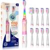 Seago Spazzolino Elettrico Bambini 3-12 Anni Spazzolino Bambini Spazzolini Elettrici Con 8 Testine Spazzolino Elettrico Luce LED Colorata e Osservante 4 Modalità Timer Intelligente SG-977, Rosa